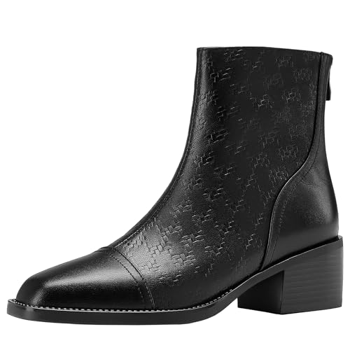 BULVJ Damen Stiefeletten mit Quadratischer Zehenpartie aus Echtem Leder, Stiefeletten mit Klobigen Absätzen, Ideal für Winteroutfits von BULVJ