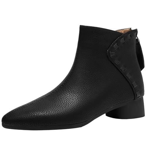 BULVJ Damen Stiefeletten mit Reißverschluss, Lederstiefeletten mit Klobigen Absätzen für Trendige Outfits von BULVJ