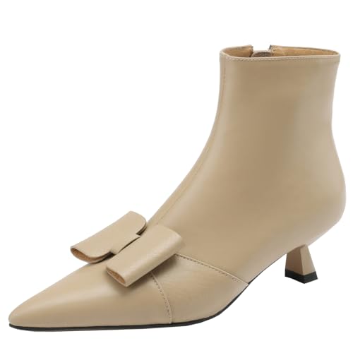 BULVJ Damen Stiefeletten mit Reißverschluss Spitz Zulaufende Lederstiefel mit Schleifen für Ausgefallene Looks von BULVJ