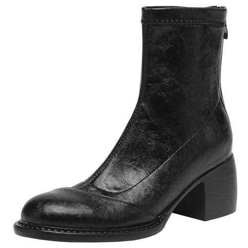 BULVJ Damen Stiefeletten mit Runder Zehenpartie für Winter und Herbst, Kurze Stiefel mit Blockabsatz und Reißverschluss, Ideal für Lässige Ausflüge von BULVJ