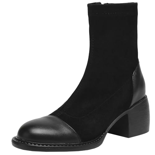 BULVJ Damen Stiefeletten mit Seitlichem Reißverschluss, Kurze Stiefel mit Runder Zehenpartie und Blockabsatz, Ideal für Lässige Ausflüge von BULVJ