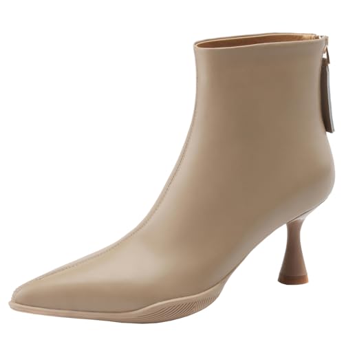 BULVJ Damen Stiefeletten mit Spitzem Reißverschluss Kurze Stiefel aus Leder Ideal für Herbst und Winter von BULVJ