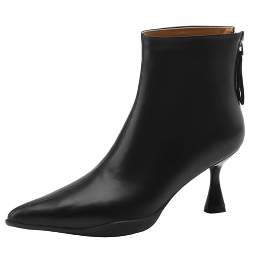 BULVJ Damen Stiefeletten mit Spitzem Reißverschluss Kurze Stiefel aus Leder Ideal für Herbst und Winter von BULVJ