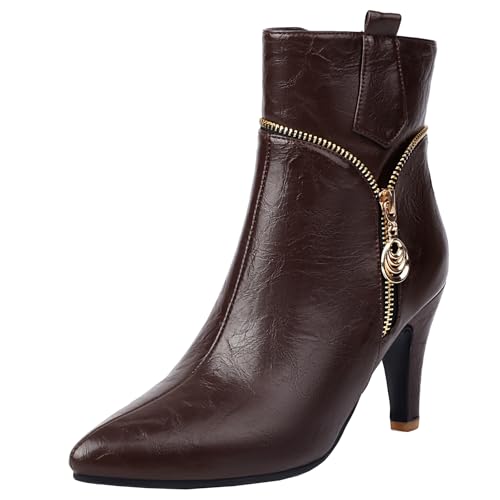 BULVJ Damen Stiefeletten mit Spitzem Zehenbereich und Metallischen Details - Reißverschluss-Design, Warme Innenauskleidung, Perfekt für Kleider und Hosen in Kalten Jahreszeiten von BULVJ