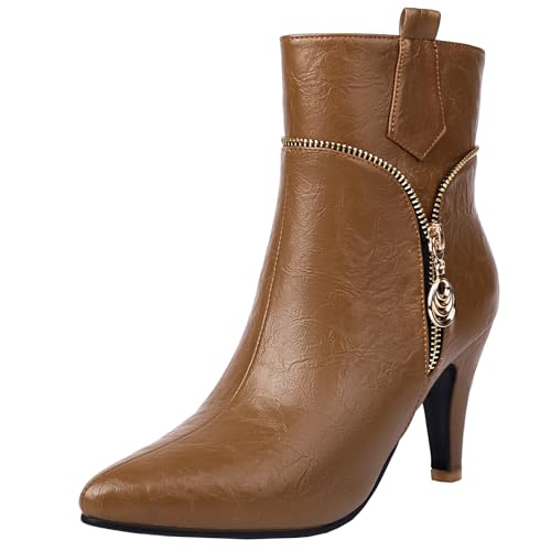 BULVJ Damen Stiefeletten mit Spitzem Zehenbereich und Metallischen Details - Reißverschluss-Design, Warme Innenauskleidung, Perfekt für Kleider und Hosen in Kalten Jahreszeiten von BULVJ