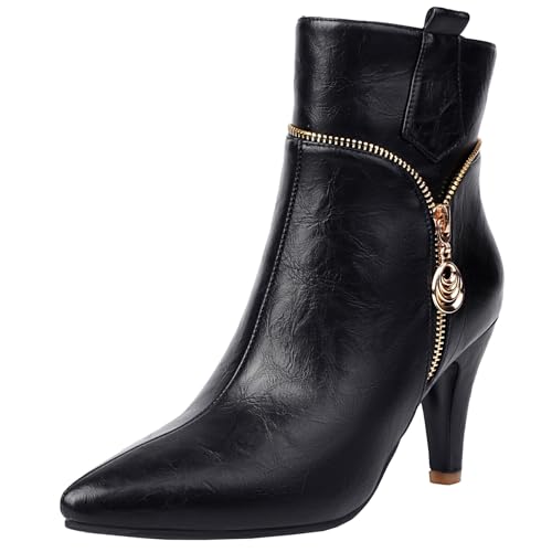 BULVJ Damen Stiefeletten mit Spitzem Zehenbereich und Metallischen Details - Reißverschluss-Design, Warme Innenauskleidung, Perfekt für Kleider und Hosen in Kalten Jahreszeiten von BULVJ