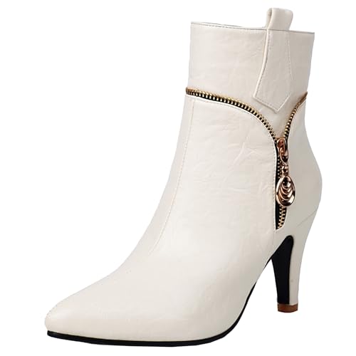 BULVJ Damen Stiefeletten mit Spitzem Zehenbereich und Metallischen Details - Reißverschluss-Design, Warme Innenauskleidung, Perfekt für Kleider und Hosen in Kalten Jahreszeiten von BULVJ