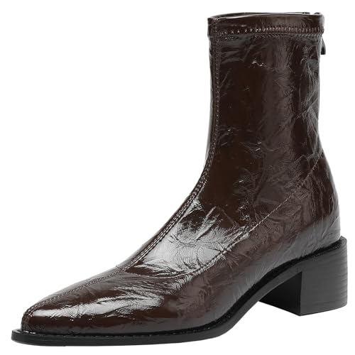 BULVJ Damen Stiefeletten mit Spitzer Zehenpartie, Reißverschluss und Blockabsatz, Geeignet für Tägliche und Formelle Anlässe von BULVJ