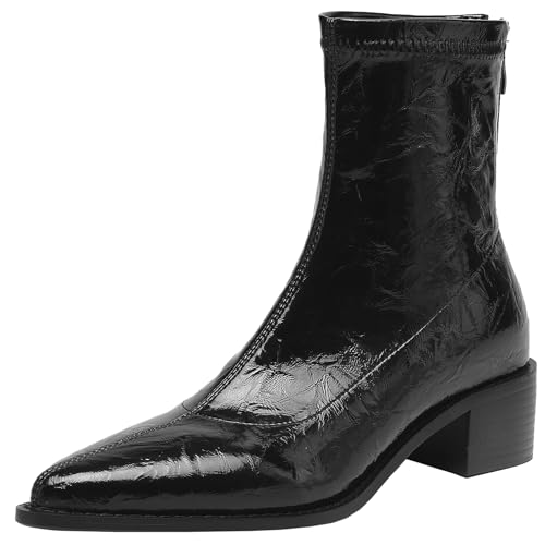 BULVJ Damen Stiefeletten mit Spitzer Zehenpartie, Reißverschluss und Blockabsatz, Geeignet für Tägliche und Formelle Anlässe von BULVJ