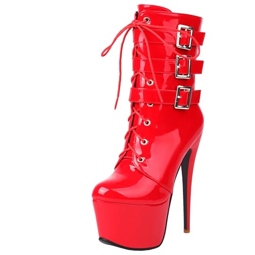 BULVJ Damen Stilettos Absatz Stiefeletten, Plattform Reißverschluss Kurzstiefel, Strahlen Eleganz aus von BULVJ