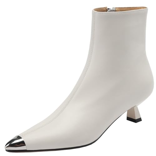 BULVJ Damen Winter und Herbst Stiefeletten aus Leder, Dünner Absatz und Seitliche Reißverschlussschuhe mit Spitzer Spitze von BULVJ