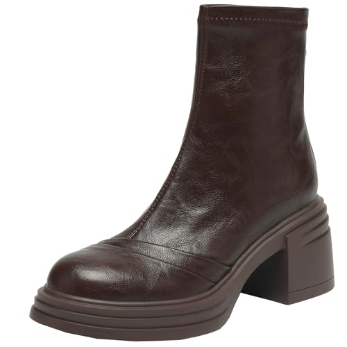BULVJ Damen Winter und Herbst Stiefeletten mit Blockabsatz, Lässige Kurze Stiefel mit Runder Spitze für den Täglichen Gebrauch von BULVJ