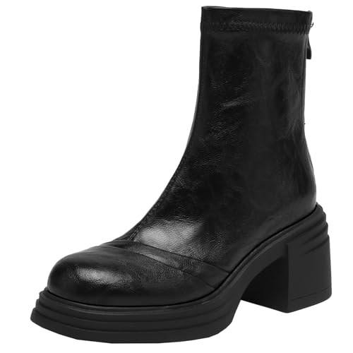 BULVJ Damen Winter und Herbst Stiefeletten mit Blockabsatz, Lässige Kurze Stiefel mit Runder Spitze für den Täglichen Gebrauch von BULVJ