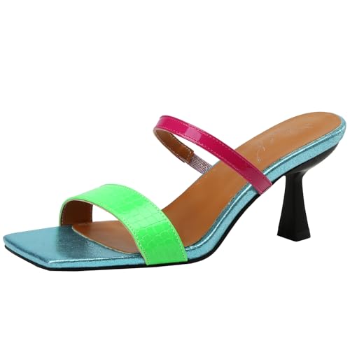 BULVJ Damenmode Pantoletten Sandalen mit Quadratischer Zehenpartie und Elegantem Dünnem Absatz von BULVJ