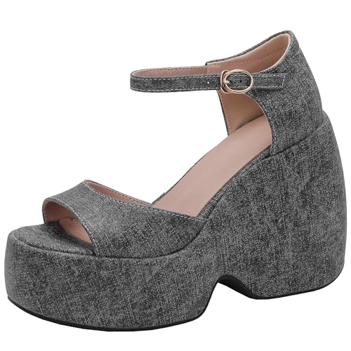 BULVJ Damensandalen mit Keilabsatz und Plateau mit Schnallenverschluss und Offener Zehenpartie von BULVJ
