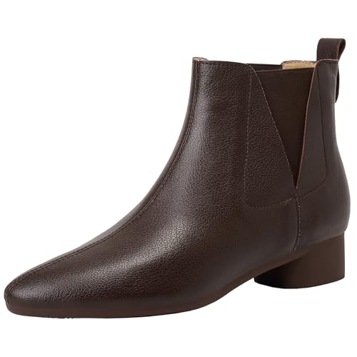 BULVJ Damenstiefeletten aus Leder mit Blockabsatz und Slip-On-Stiefeletten Kreieren Verschiedene Wintermode-Looks von BULVJ