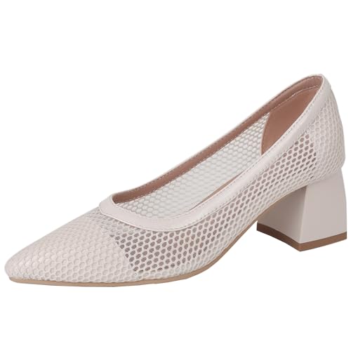 BULVJ Elegante Slip-on-Pumps aus Mesh für Damen Sandalen mit Spitzer Zehenpartie und Blockabsatz - Schicke Schuhe, um Ihre Sommeroutfits Aufzuwerten von BULVJ