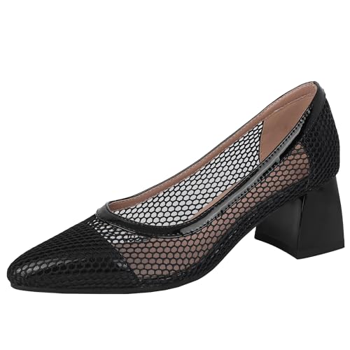 BULVJ Elegante Slip-on-Pumps aus Mesh für Damen Sandalen mit Spitzer Zehenpartie und Blockabsatz - Schicke Schuhe, um Ihre Sommeroutfits Aufzuwerten von BULVJ