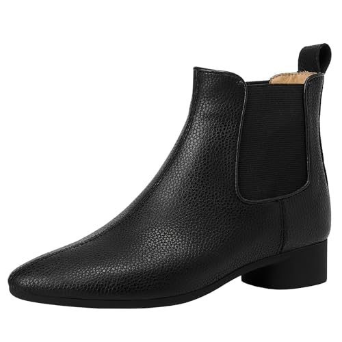 BULVJ Klassische Chelsea-Stiefeletten für Damen, Kurze Lederstiefel mit Niedrigem Absatz und Elastischen Seiten für Lässige Outfits von BULVJ