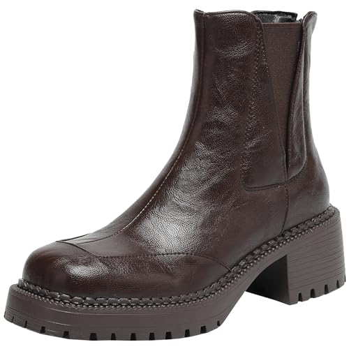 BULVJ Klassische Chelsea-Stiefeletten mit Quadratischer Zehenpartie, Kurze Stiefel mit Blockabsatz und Elastischen Seiten für Damen von BULVJ