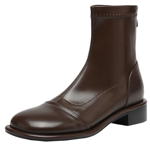 BULVJ Klassische Damenstiefeletten mit Runder Zehenpartie Stiefeletten mit Blockabsatz und Reißverschluss für den Täglichen Gebrauch von BULVJ