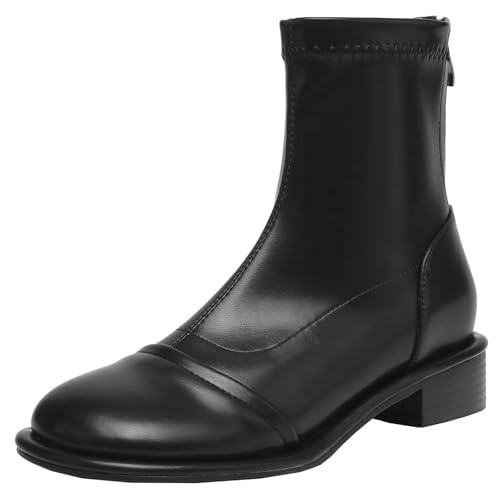 BULVJ Klassische Damenstiefeletten mit Runder Zehenpartie Stiefeletten mit Blockabsatz und Reißverschluss für den Täglichen Gebrauch von BULVJ