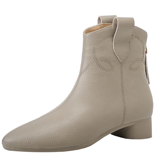 BULVJ Kurze Damenstiefel im Westernstil, Spitze Zehenpartie mit Niedrigem Blockabsatz Cowboystiefeletten von BULVJ