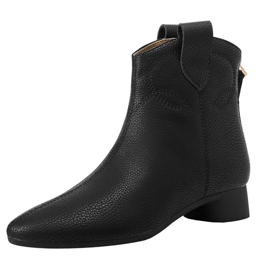 BULVJ Kurze Damenstiefel im Westernstil, Spitze Zehenpartie mit Niedrigem Blockabsatz Cowboystiefeletten BULVJ Kurze Damenstiefel im Westernstil, Spitze Zehenpartie mit Niedrigem Blockabsatz Cowboystiefeletten von BULVJ