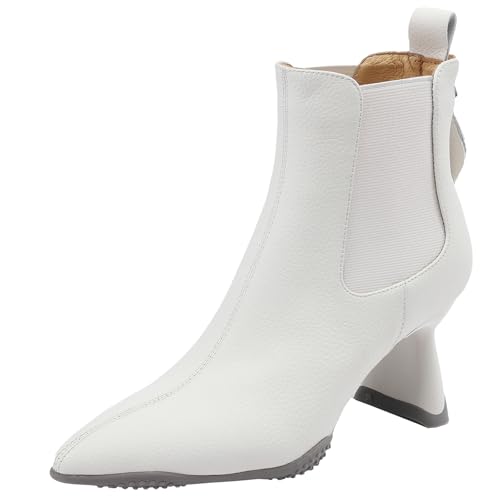 BULVJ Kurze Damenstiefel mit Reißverschluss Stiefeletten aus Leder mit Spitzer Zehenpartie für Ausgefallene Looks von BULVJ