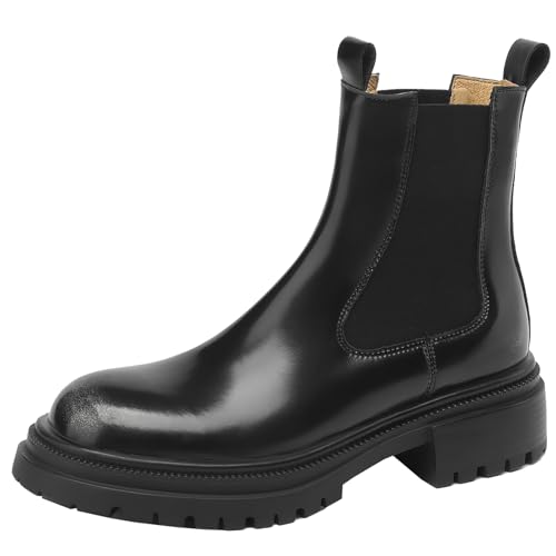 BULVJ Kurze Damenstiefel mit Runder Zehenpartie, Slip-on-Stiefeletten aus Leder für den Täglichen Gebrauch von BULVJ