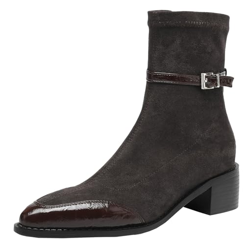 BULVJ Kurze Damenstiefel mit Seitlichem Reißverschluss, Winter und Herbst Stiefeletten mit Blockabsatz für den Täglichen Gebrauch von BULVJ