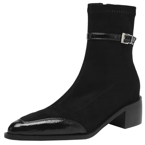 BULVJ Kurze Damenstiefel mit Seitlichem Reißverschluss, Winter und Herbst Stiefeletten mit Blockabsatz für den Täglichen Gebrauch von BULVJ