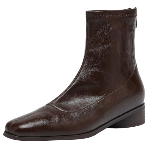 BULVJ Kurze Damenstiefeletten mit Quadratischer Zehenpartie und Blockabsatz und Reißverschluss für Ausgefallene Looks von BULVJ