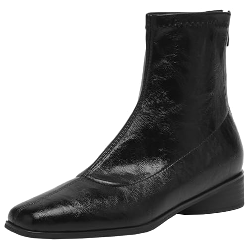 BULVJ Kurze Damenstiefeletten mit Quadratischer Zehenpartie und Blockabsatz und Reißverschluss für Ausgefallene Looks von BULVJ