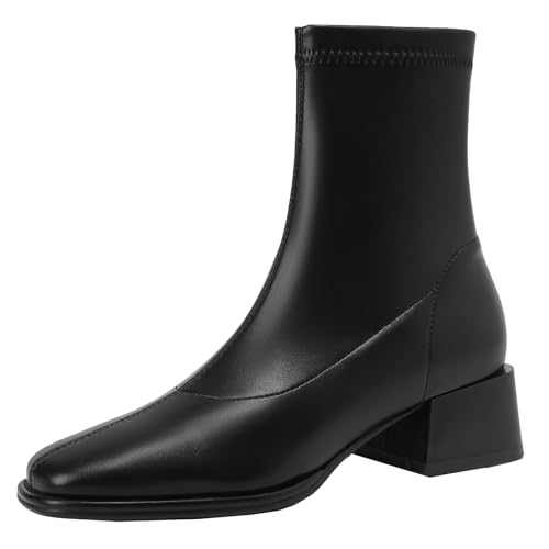 BULVJ Kurze Retro-Stiefel mit Quadratischer Zehenpartie für Damen mit Reißverschluss Stiefeletten mit Klobigen Fersen für den Täglichen Gebrauch von BULVJ