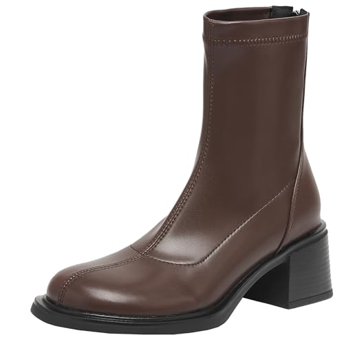 BULVJ Kurze Stiefel für den Winter und Herbst mit Runder Zehenpartie, Stiefeletten mit Blockabsatz für den Täglichen Gebrauch von BULVJ