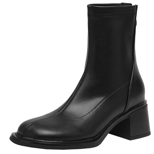 BULVJ Kurze Stiefel für den Winter und Herbst mit Runder Zehenpartie, Stiefeletten mit Blockabsatz für den Täglichen Gebrauch von BULVJ