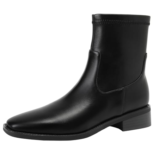 BULVJ Kurze Stiefeletten mit Reißverschluss für Damen, Quadratische Zehenpartie, Stiefeletten mit Mittlerem Absatz für Ausgefallene Looks von BULVJ