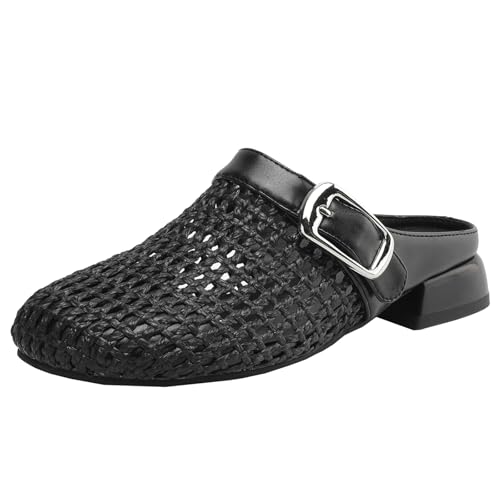BULVJ Lässige Mesh-Pantoletten für Damen Strandsandalen Komfort mit Niedrigem Blockabsatz und Runder Zehenpartie von BULVJ