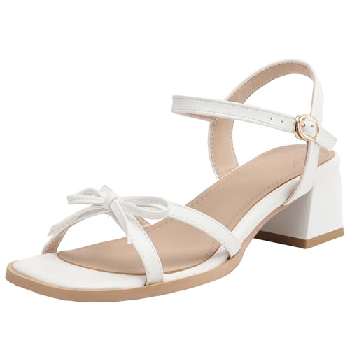 BULVJ Offene Sommersandalen für Damen mit Komfortablem Blockabsatz und Süßen Schleifen für Hochzeiten und Abendveranstaltungen von BULVJ