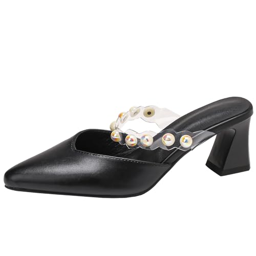 BULVJ Pantoletten mit Blockabsatz und Spitzer Zehe Sandalen Slip-On-Schuhe für Damen, Minimalistisches Design für Jeden Anlass BULVJ Pantoletten mit Blockabsatz und Spitzer Zehe Sandalen Slip-On-Schuhe für Damen, Minimalistisches Design für Jeden Anlass von BULVJ