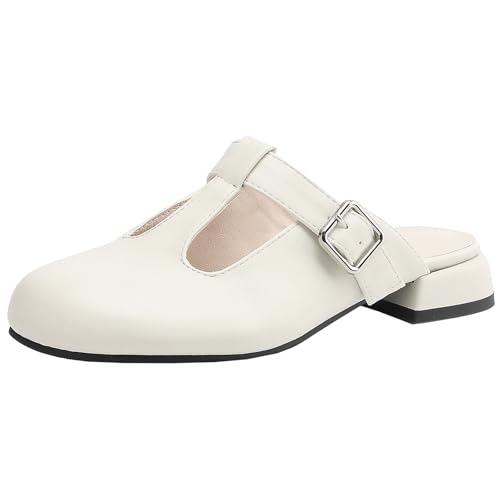 BULVJ Pantoletten mit Runder Zehenpartie für Damen Blockabsatz T-Straps Sandalen mit Einfarbigen BULVJ Pantoletten mit Runder Zehenpartie für Damen Blockabsatz T-Straps Sandalen mit Einfarbigen von BULVJ
