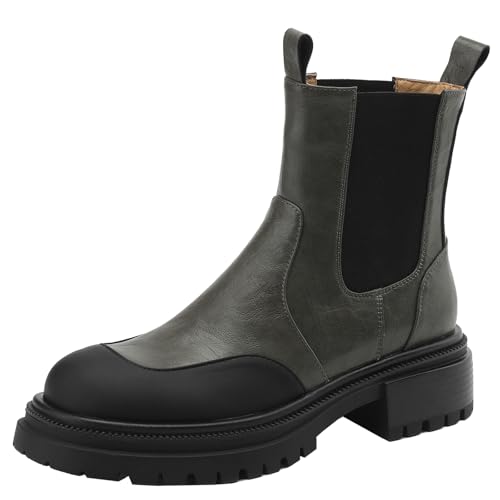 BULVJ Plateau-Kampfstiefel für Damen Stiefeletten mit Runder Zehenpartie und Slipper von BULVJ