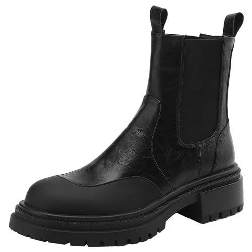BULVJ Plateau-Kampfstiefel für Damen Stiefeletten mit Runder Zehenpartie und Slipper von BULVJ