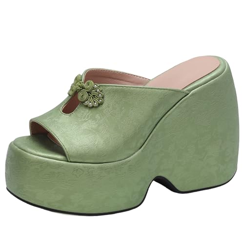 BULVJ Plateau-Slip-On-Pantoletten für Damen - Offene Zehenpartie und Vielseitig für Einkäufe und Besorgungen von BULVJ