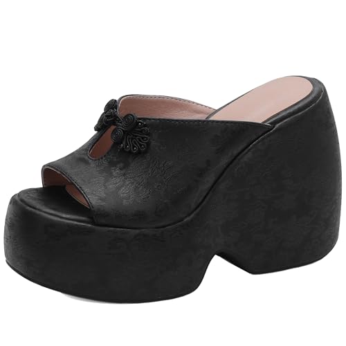 BULVJ Plateau-Slip-On-Pantoletten für Damen - Offene Zehenpartie und Vielseitig für Einkäufe und Besorgungen von BULVJ