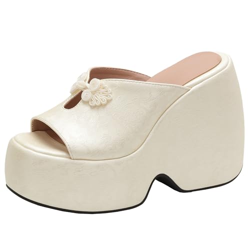 BULVJ Plateau-Slip-On-Pantoletten für Damen - Offene Zehenpartie und Vielseitig für Einkäufe und Besorgungen von BULVJ