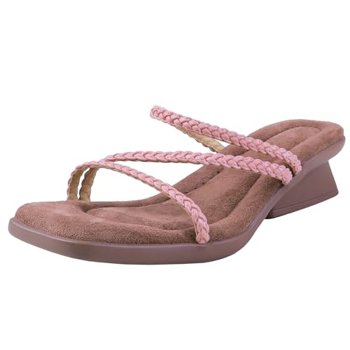 BULVJ Römische Sandalen aus Leder mit Offener Zehenpartie für Damen Pantoletten mit Mittlerem Blockabsatz und Eckiger Zehenpartie von BULVJ