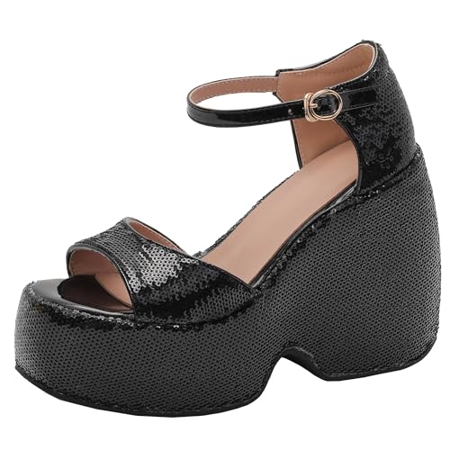 BULVJ Schicke Damen Plateau Offene Zehenpartie Sandalen mit Schnallenverschluss - Perfekt für Elegante Sommerlooks von BULVJ