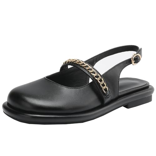 BULVJ Slingback-Ballerinas für Damen Sandalen mit Runder Zehenpartie und Flachem Absatz mit Verstellbarem Schnallenverschluss von BULVJ